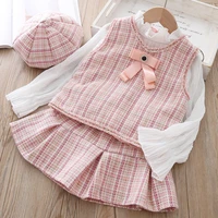 girls fashion clothing set childrens pleated skirt pieces suit for baby plaid jacket outfit autumn kids pretty clothes