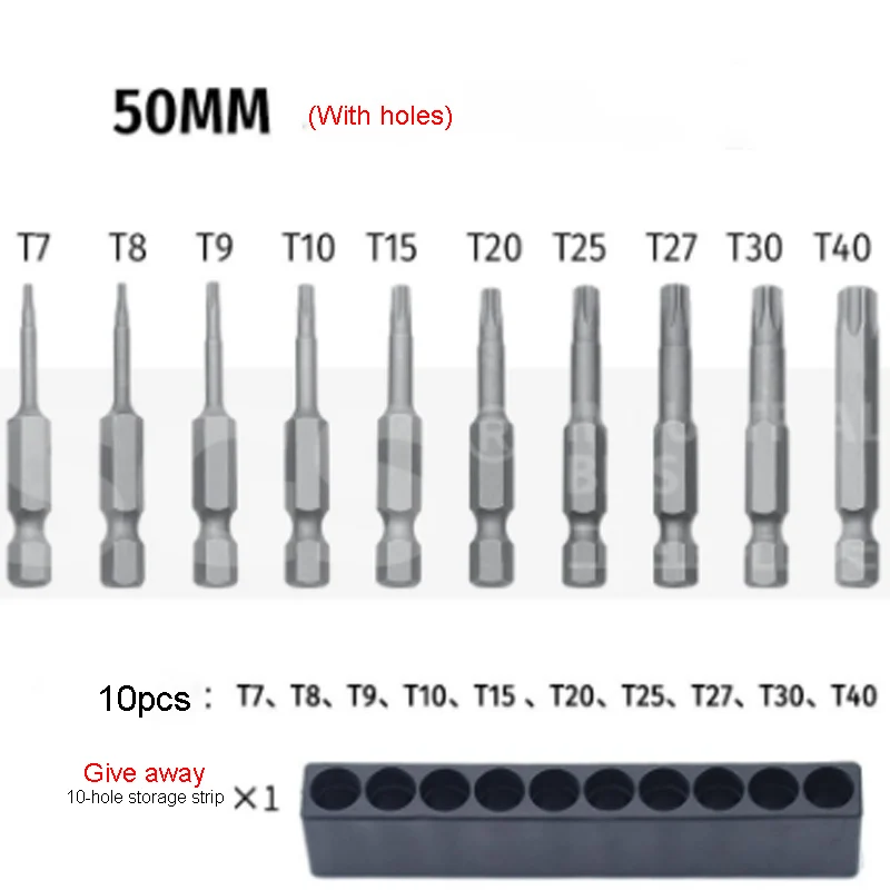 

2PCS 50mm Screwdriver Bit T7,T8,T9,T10,T15,T20,T25,T27, T30T40 1/4" Hex Shank Torx Magnetic Screwdriver Bits For Pocket Hole Jig