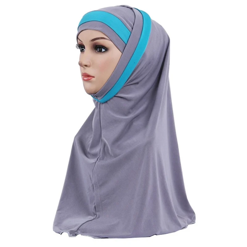 

Women Muslim Hijab Islamic Jersey Turban Fashion Double Color Splicing Scarf Hijab Head Wrap Underscarf Cap Instant Head Scarf x