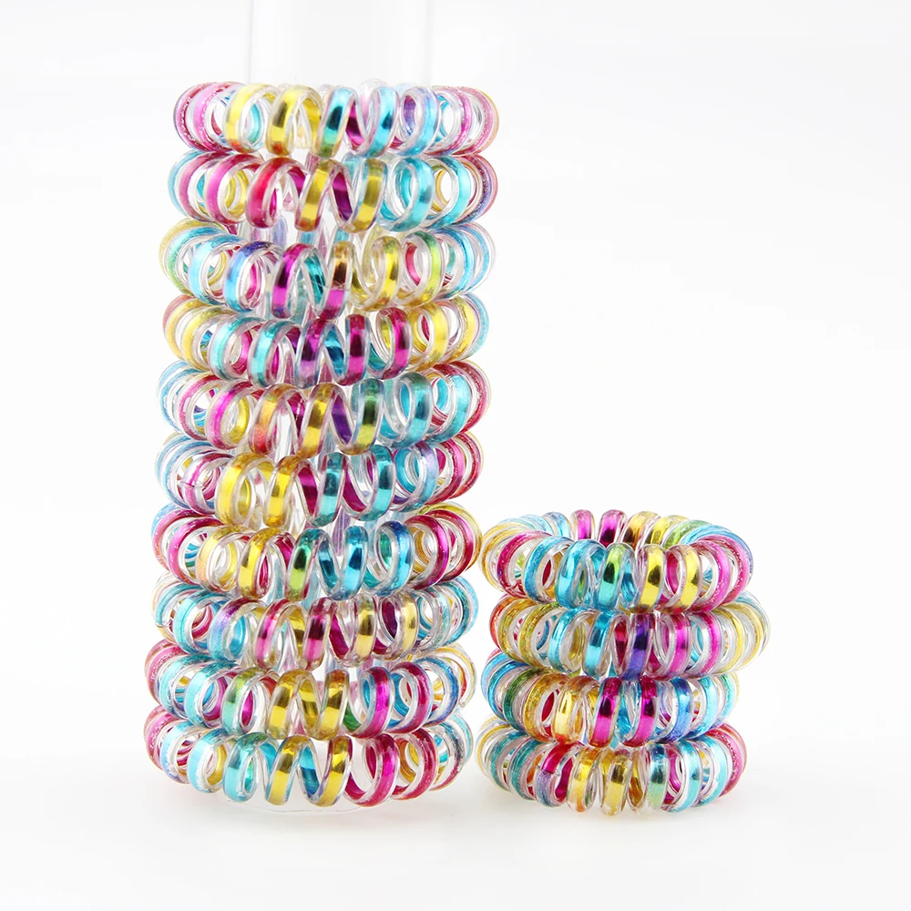 10pcs rainbow Spiral Hair Ties No Crease Elastic Ponytail Holders Phone Cord Traceless Hair Ring
