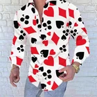 Мужская рубашка с принтом в виде игральных карт, с длинным рукавом, приталенная, винтажная, осенняя, 2021