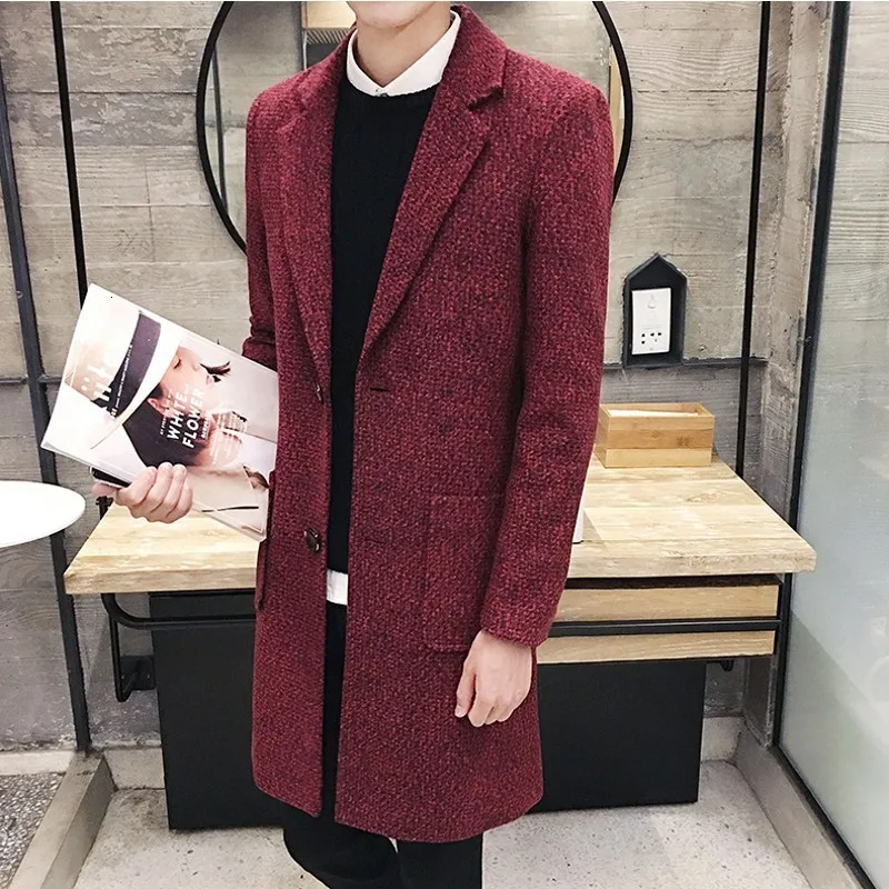 

Winter Fashion Mens Long Jacket Trench Casual Business Wool Coat Warm Lapel Collar Sobretudo Korean Straight Slim Fit Overcoat