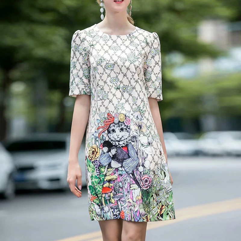 New HIGH QUALITY Stylish Fashion 2021 Designer Runway Dress Women's O-Neck short sleeve vintage Floral Print Dress