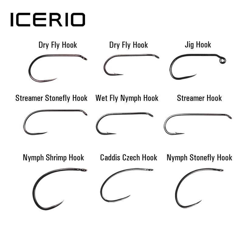 ICERIO, 30 шт., для соревнований, для ловли нахлыстом, Стандартный, для завязывания мух, крючок для сухой, влажной Нимфы, ширмп, Caddis, стример, форель, муха, крючок