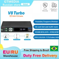 gtmedia v8 turbo satellite receiver dvb s2s2xt2 built in wifi h 265 support ca card slot unicable multi room m3u pk v8 pro2