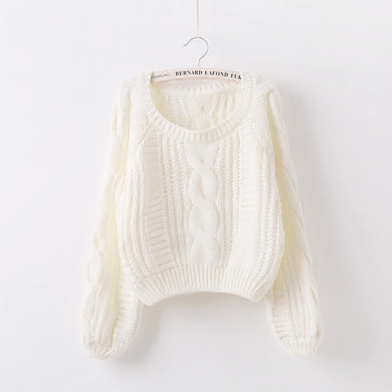 New Winter Women Sweater And Pullovers Female Twisted Coarse Wool Short Lantern-Sleeved Loose Knitted Outwear Tops 0.38KG | Женская