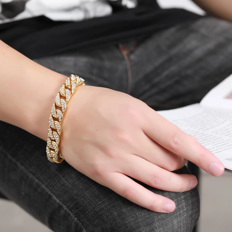 Браслеты из кубинской цепи Майами для мужчин украшения под золото со сверкающими