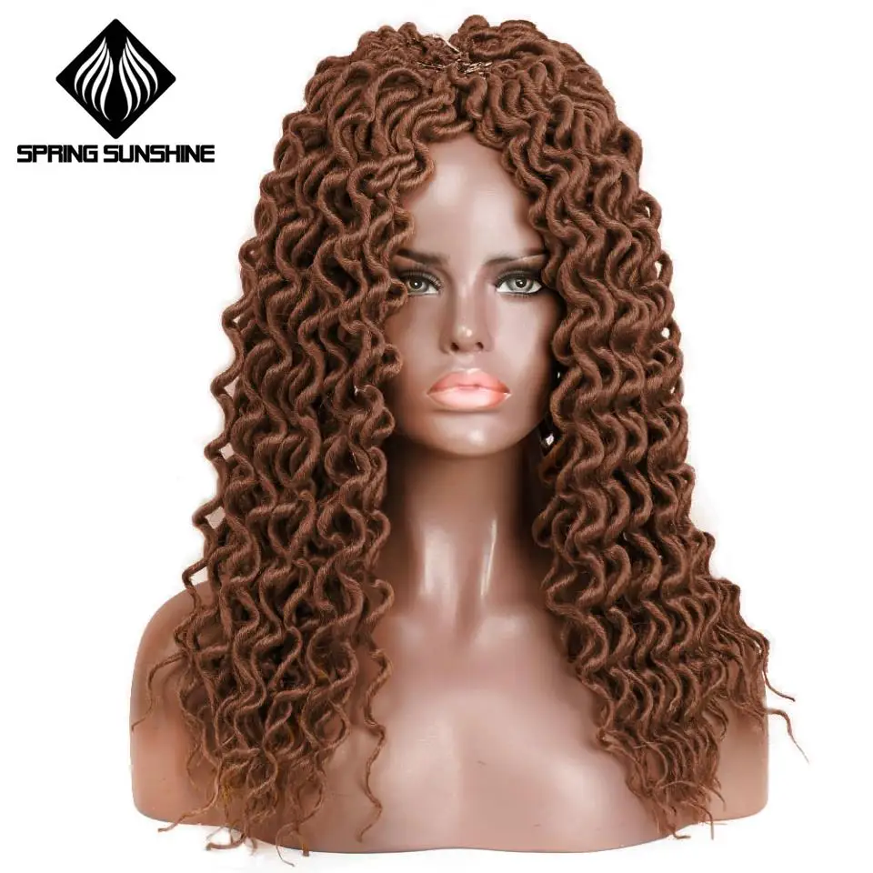 Весна солнце 18 дюймов богиня Faux locs Curly крючком косички волосы Омбре кудрявые дреды синтетические волосы для наращивания для женщин