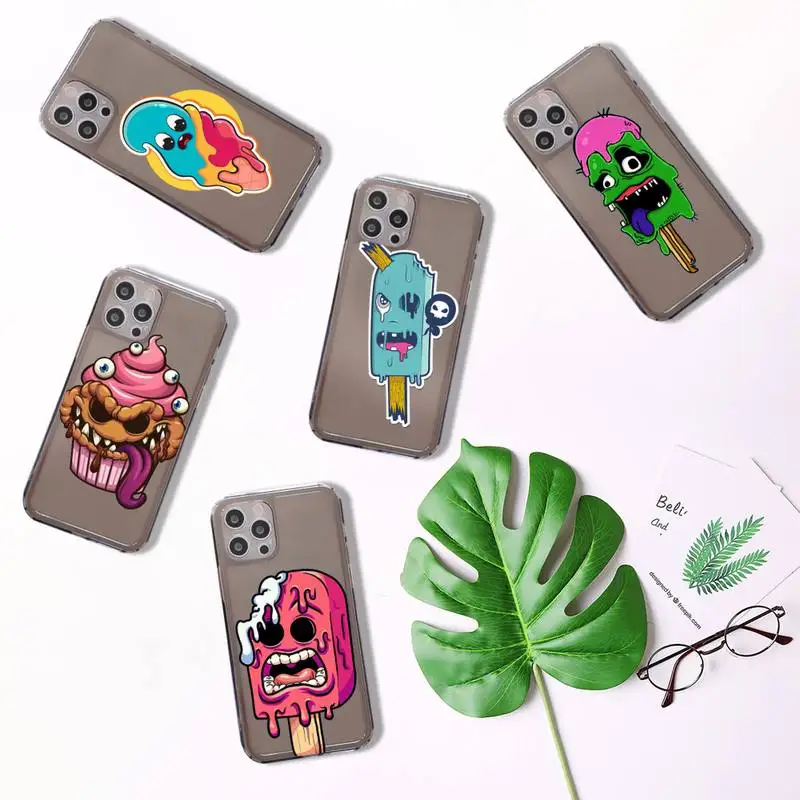 

Funny horror cute ice cream Phone Case For iPhone 7 8 11 12 X XS XR MINI Pro Max Plus Retro Black Grey clear transparent