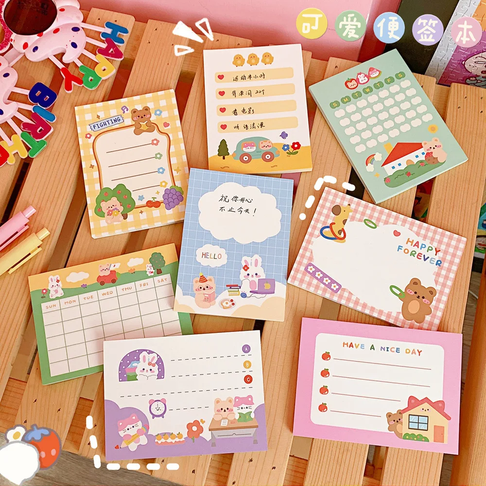 

50Page Korean Notebook Cartoon Creative Cute Girl Heart Memo Pad Sign This Student Convenience Stickers Tag Sticky Notes Kawaii