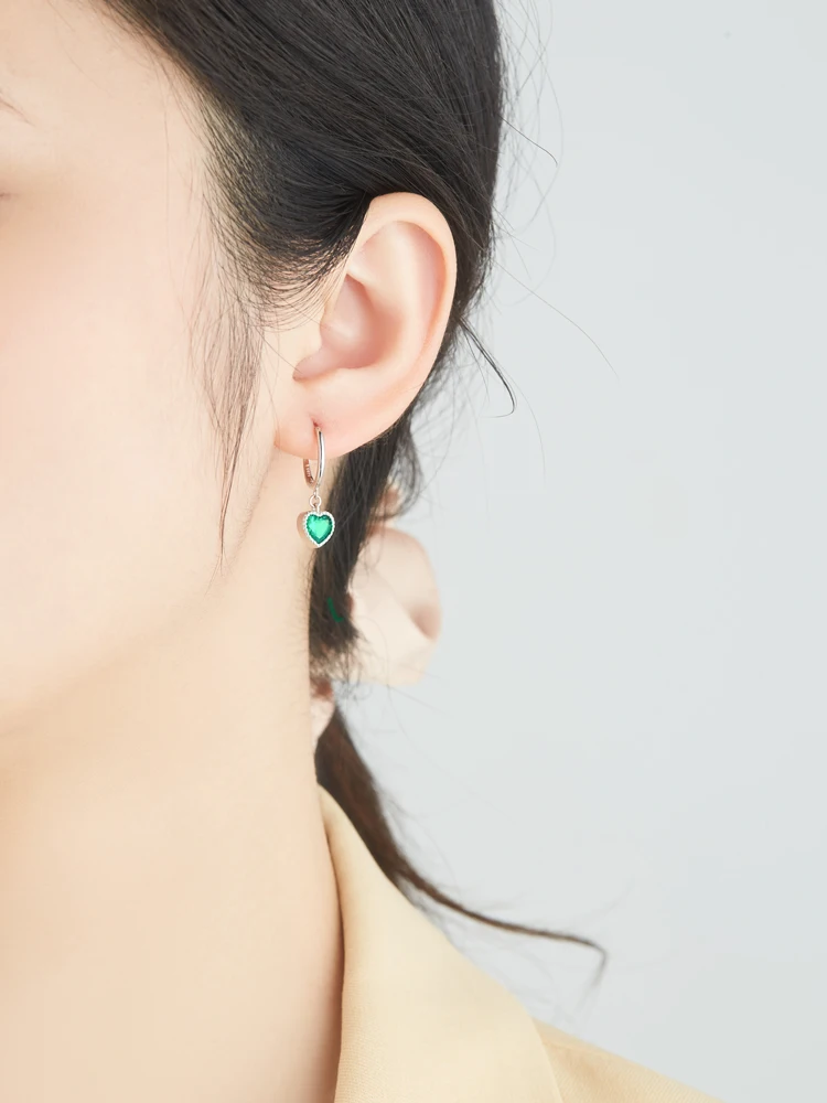 

ZEMIOR Asymmetry Series Drop Earring For Women S925 Sterling Silver Heart And Snake Shape Earrings Green Zircon Inlay Jewelry