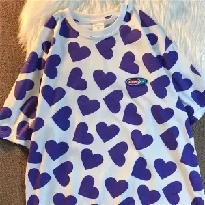 

Summer new 2021 Korean loose full print love printing short sleeve T-shirt for female students