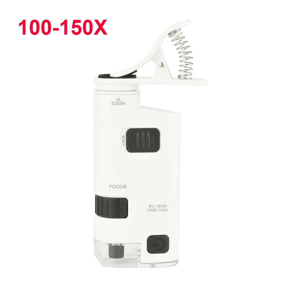 White 100-150X Универсальный клип-тип мобильного телефона Микроскоп сотовый телефон цифровой мини-микроскоп с светодиодный лампой для наблюдения ювелирных изделий антиквариат - Цвет: White 100-150X