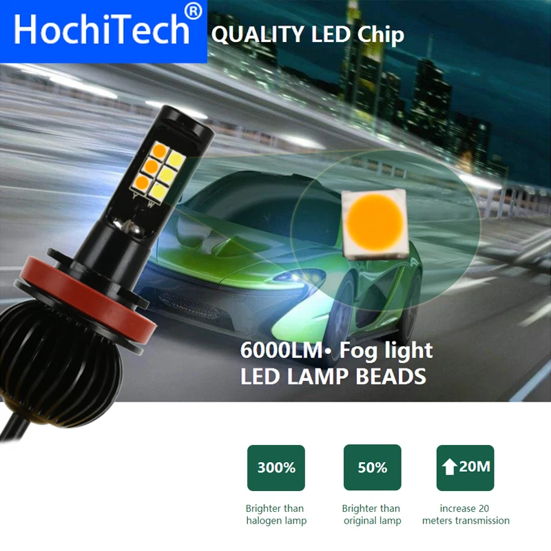 

New Auto Front fog light bulbs 55W 6000LM H11 H8 H9 H3 9005 HB3 9006 HB4 880 881 H27 LED lights white yellow blue ice red