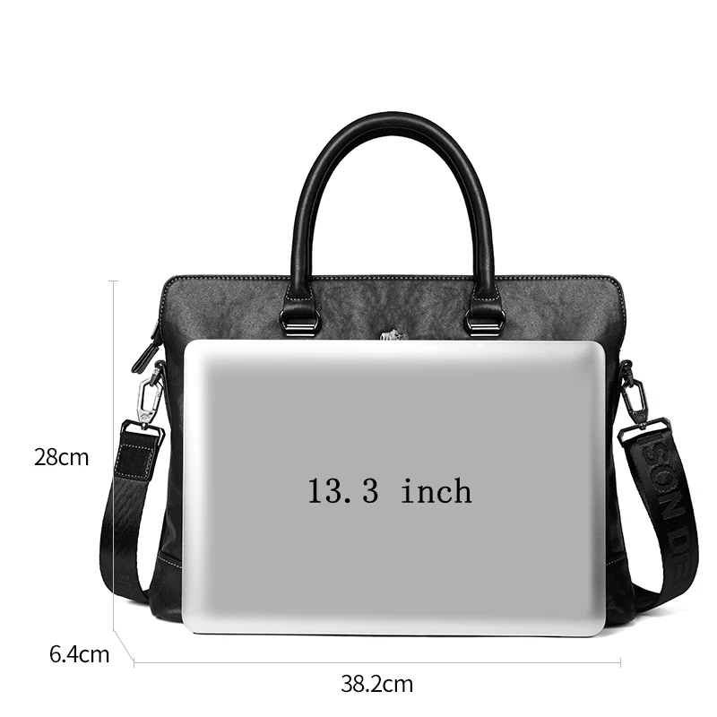 Bison Denim Genuine Leather Briefcases 14 inch laptop Bag Handbag Men's Business Office Crossbody Bag Messenger Shoulder Bags