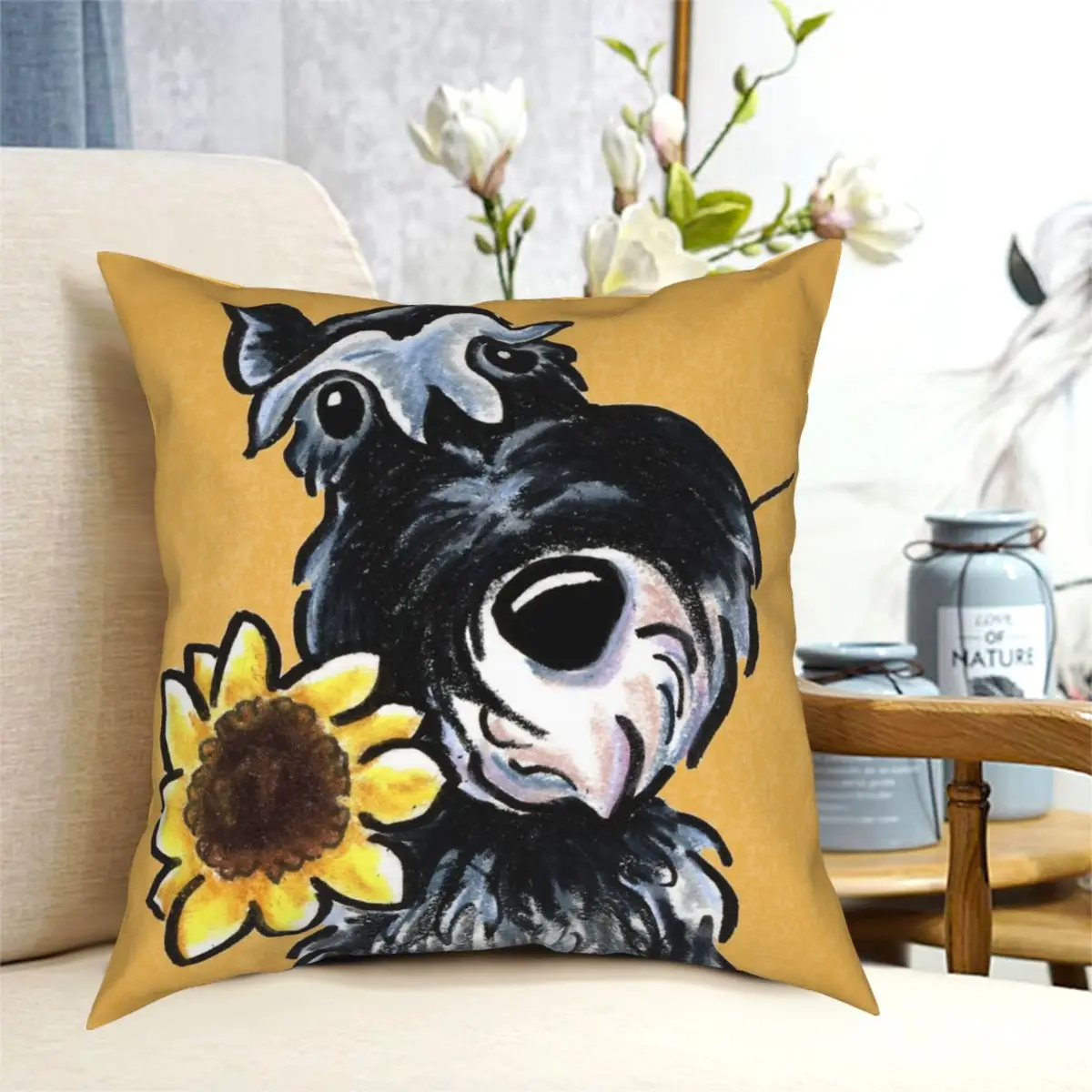 

Sunny Schnauzer Sunflower Dog Pillowcase Soft Polyester Cushion Cover Decorations Puppy Throw Pillow Case Cover Home 40X40cm