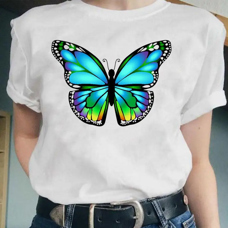 

Women Butterfly Lovely Trend Love Sweet Fashion Graphic Female Short Sleeve Tops Cartoon Lady Clothes Tees Tshirt Print T-Shirt