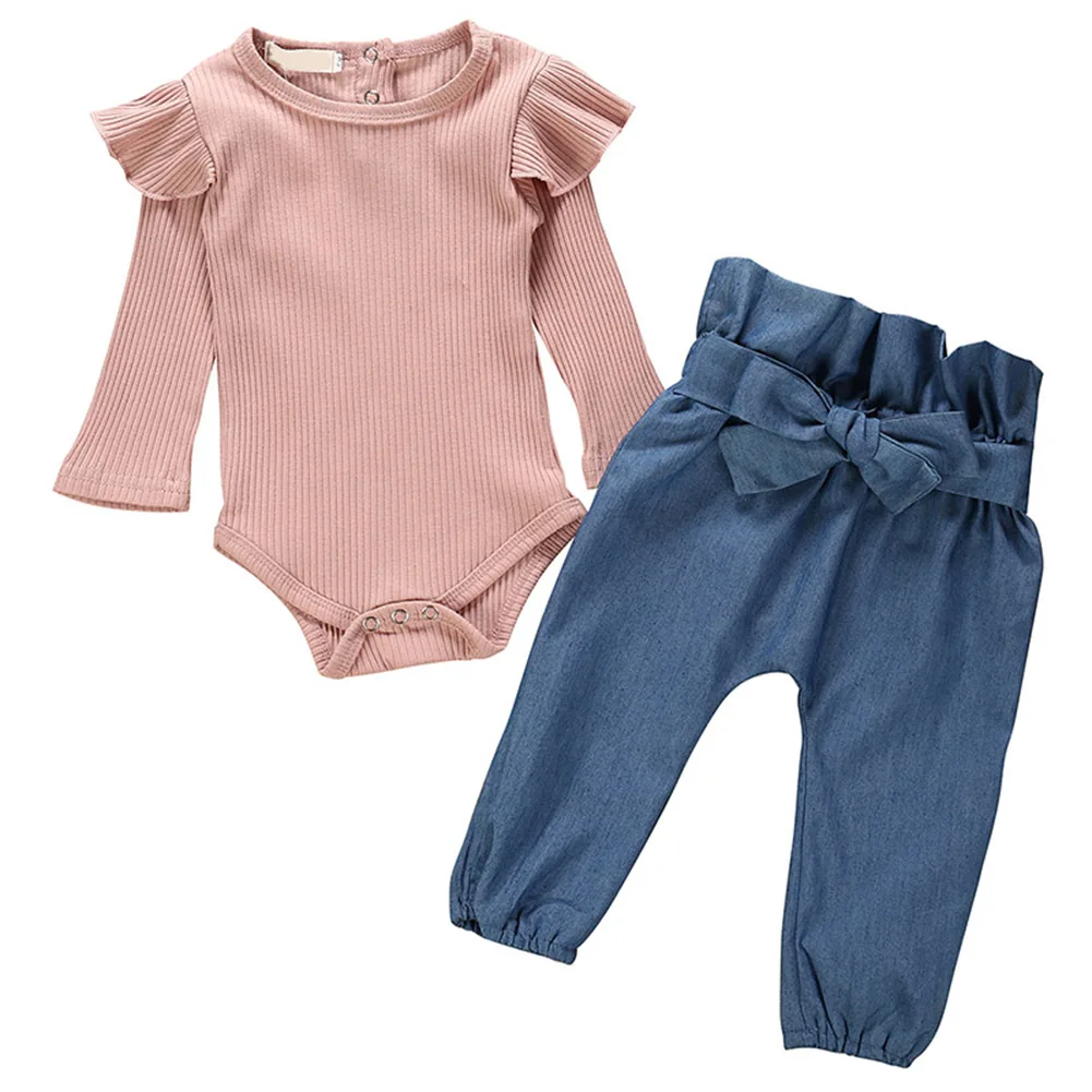 

2020 New Children Kids Girl Long Sleeve Round Collar Jumpsuit with Pants Outfit for Autumn