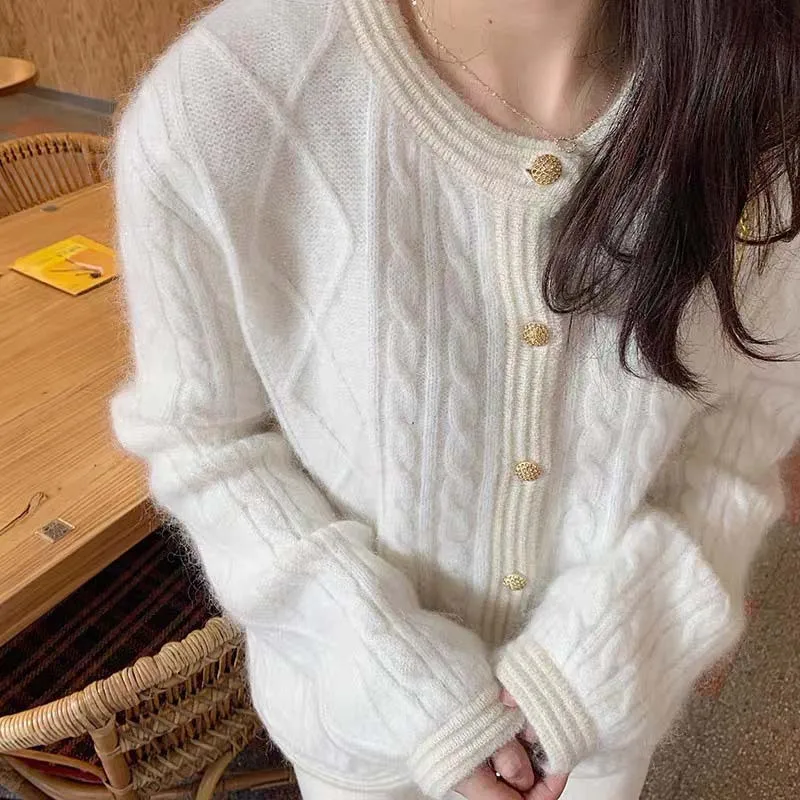 

2021 French Wool Knitted Cardigan Sweater Short Jacket Women's Autumn and Winter Blouse Small Fragrance Wind External Wear