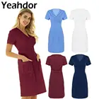 Женское платье трапециевидной формы, с V-образным вырезом и короткими рукавами, с запахом, униформа для взрослых