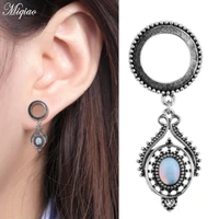 miqiao 2 pcs human body piercing jewelry stainless steel retro round pendant auricle pulley ear expander tunnel earplug