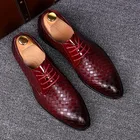 Деловые кожаные туфли, мужские классические деловые туфли, мужские красные оксфорды с геометрическим рисунком, мужские повседневные туфли на плоской подошве для вечеринки и свадьбы