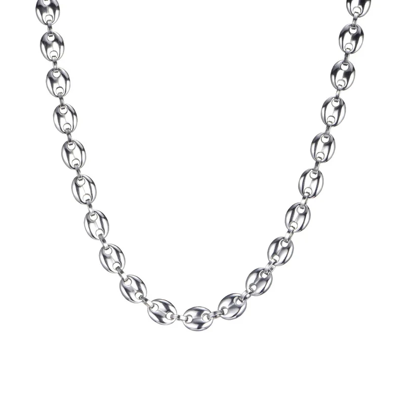 silver chains Мужские ожерелья кофейные бобы цепи браслеты набор из нержавеющей стали 11 см золото/серебро звено цепи хип-хоп ювелирные изделия USENSET - Окраска металла: silver chains