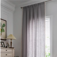 1pcs 1 4m wide bedroom semi blackout curtains grey white cotton simple tassel kitchen curtain