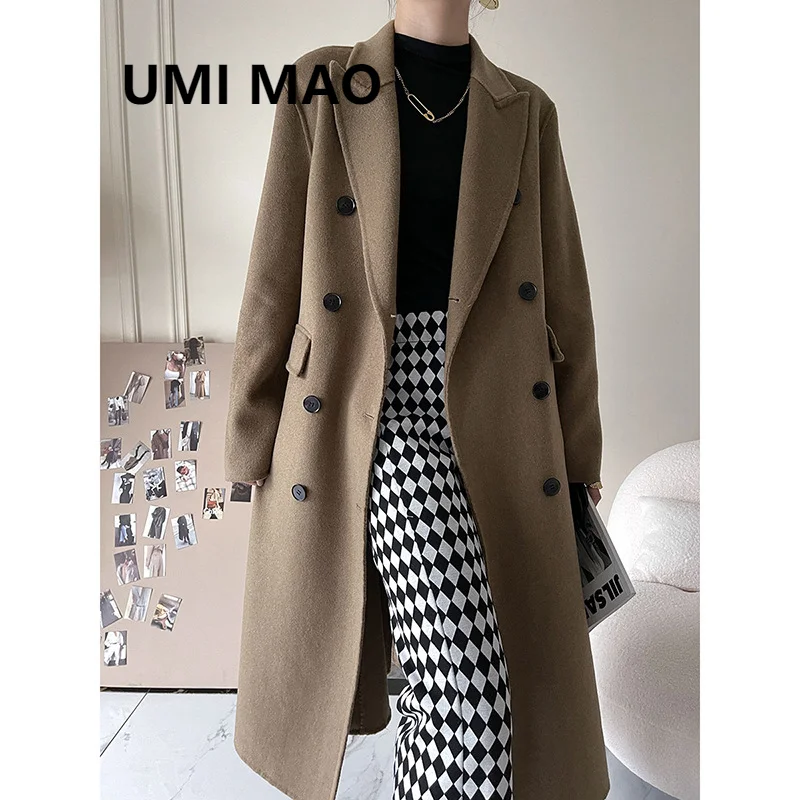 

UMI MAO Women's Clothing Double-breasted Double-sided Woolen Coat Female Wool Small Man 2022 Autumn Winter Jackets New Style Y2K