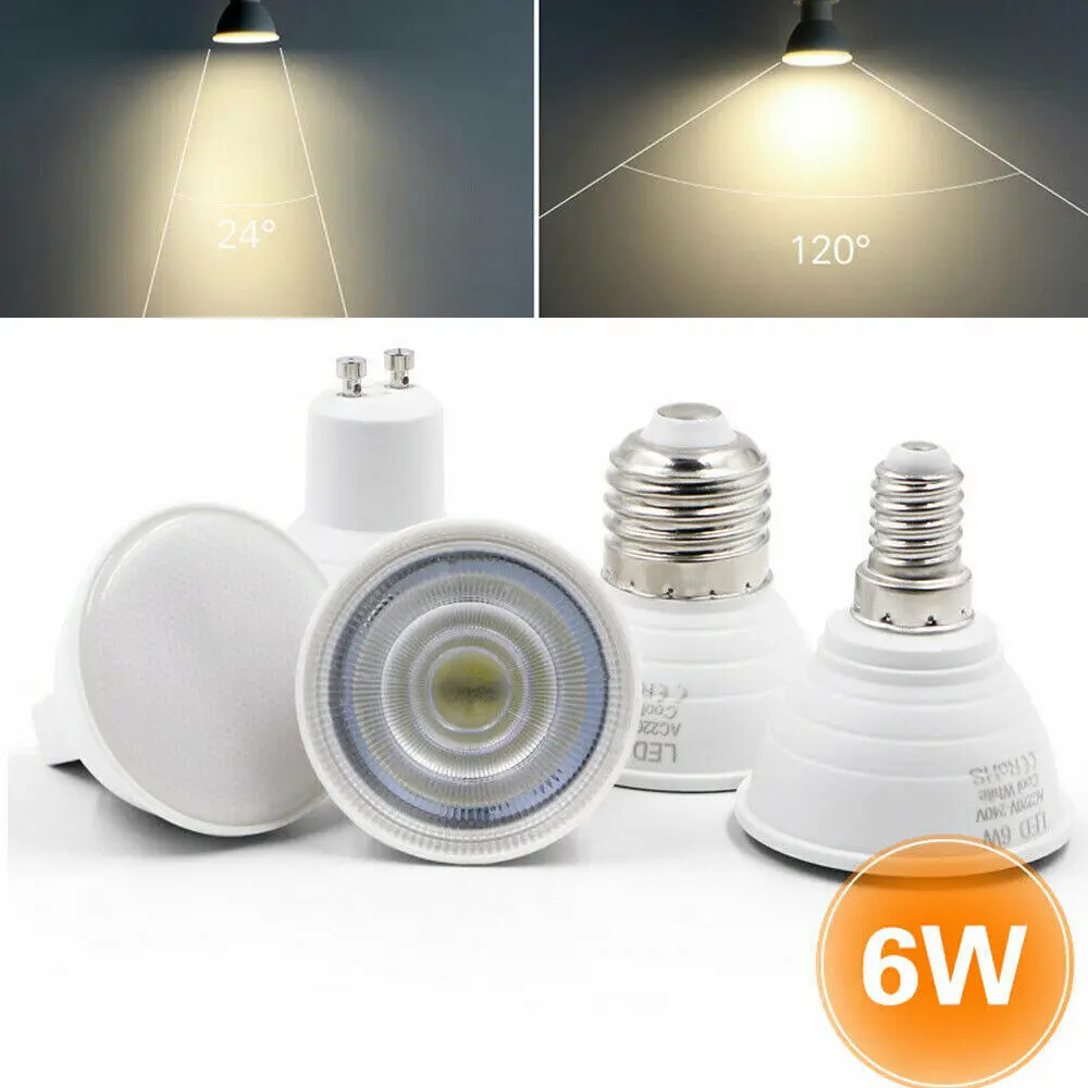 

Super Bright E14 220V LED Spotlight Bulb E27 GU10 MR16 6W Condenser Diffusion Light Lamp Home Lgiht