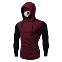 spring hooded turtleneck skull mens stitching color long sleeve hoodie trendy mens undershirt mens ninja suit hooded