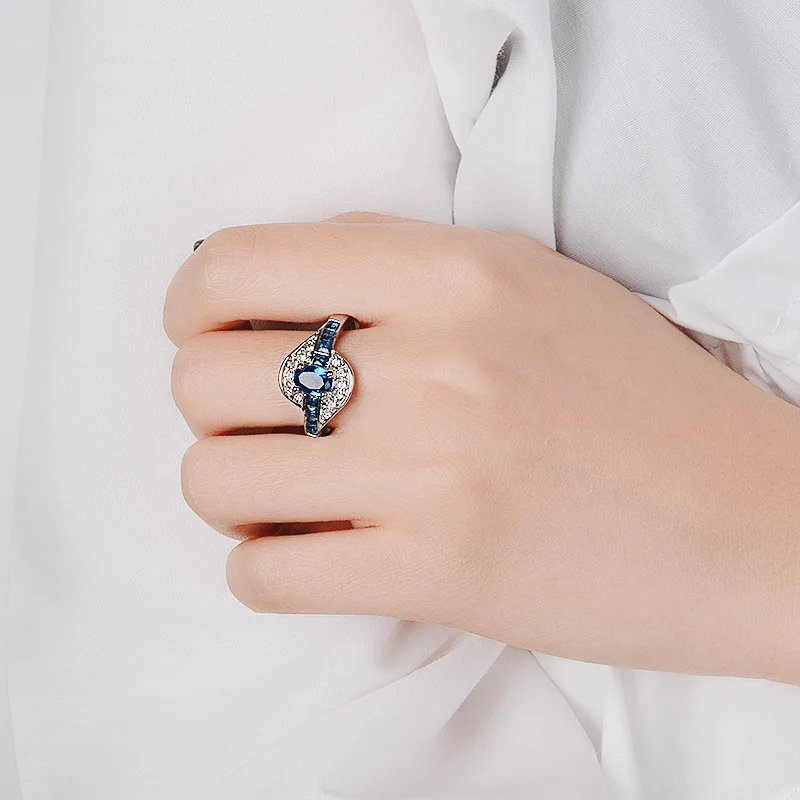 

Fashion Jewelry Blue Sapphire Diamond Rings for Women 925 Silver Color Turquoise Jade Anillos De Bizuteria Finger Statement Ring