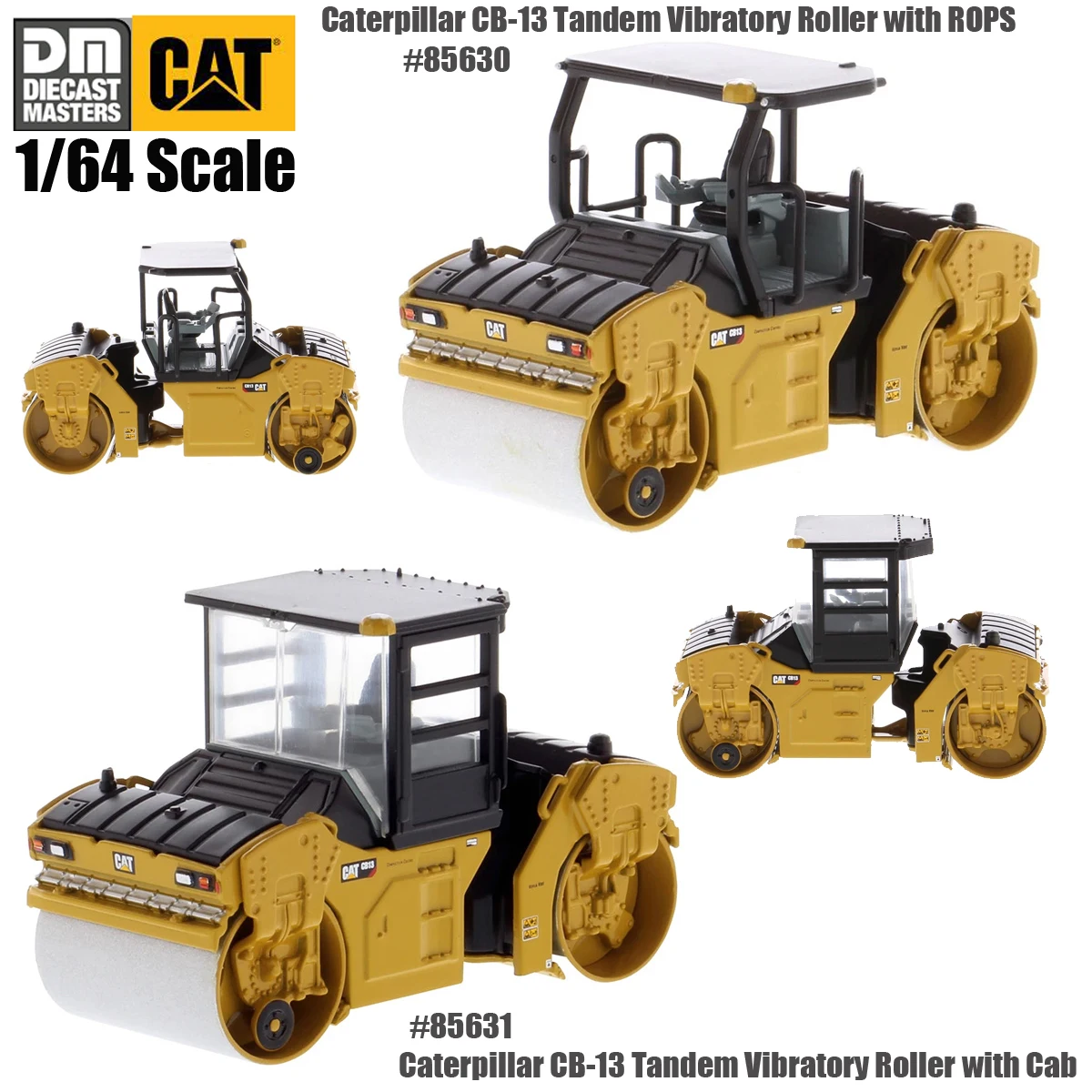 

DM Caterrpillar 1/64 Scale Cat CB-13 Tandem Vibratory Roller with ROPS or Cab Diecast Model for collection gift