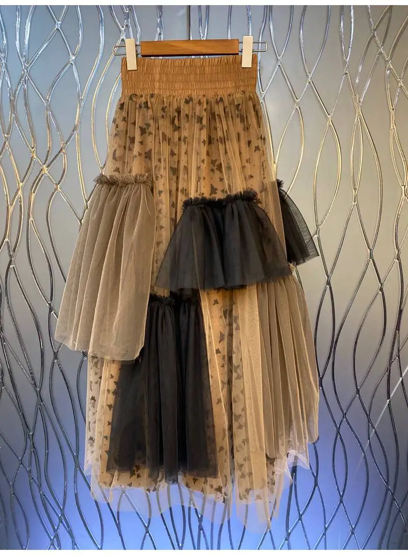 

Женская бальная юбка с воланом, Повседневная Длинная винтажная юбка с поясом на резинке, весна-лето 2022