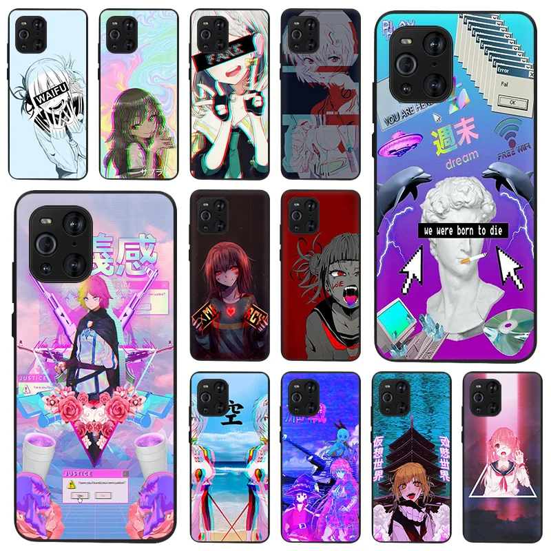 Черный мягкий чехол для OPPO Reno 6 4 3 A95 K9 A74 A94 A93 A55 A7 A53 A52 A9 Ace F11 Find X2 LEWD Vaporwave Girl Anime -