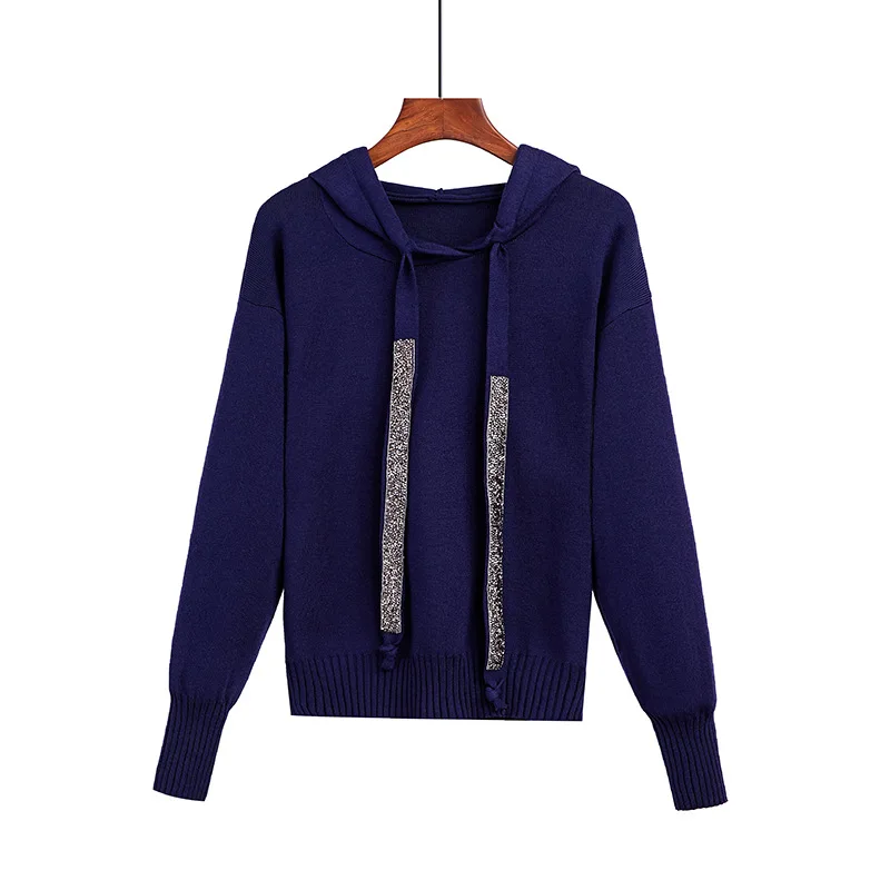 Женский свитер в полоску с капюшоном и блестками разноцветный длинным рукавом