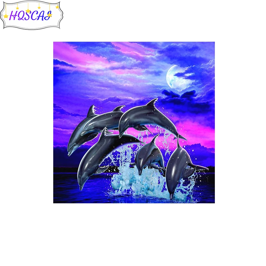 

5D diy Diamond Painting Moon dolphin animal Full Round Drill Mosaic Diamond Embroidery Cross Stitch Home Decor Gift Art Pictures