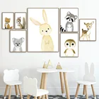 Лесной животные кролик лиса олень енот настенная живопись холст скандинавские постеры и принты настенные картины декор для детской комнаты