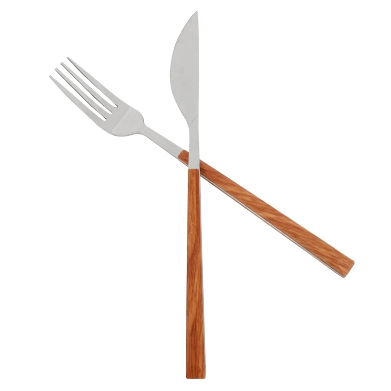 

24Pcs 304 Stainless Steel Tableware Set Glossy Wood Silver Dinnerware Sets Western Food Knife fork Teaspoon Cutleries