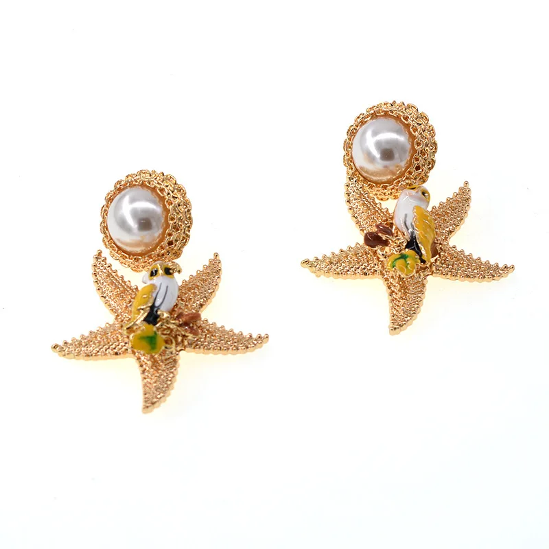 

The new baroque pentagram bird metal pearl earring eardrop temperament joker character earrings pendants