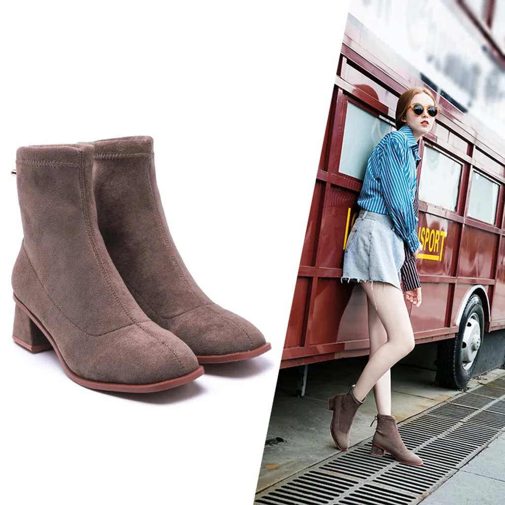 Женские ботинки ботильоны с круглым носком однотонные Повседневная теплая