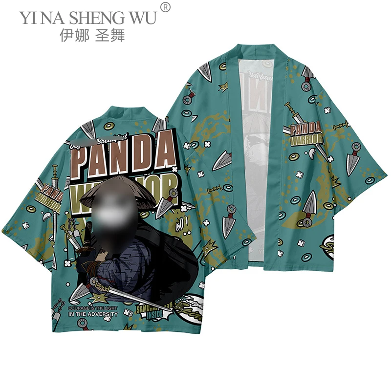 Мужской японский кимоно самурай винтаж Юката кардиган в китайском стиле с принтом Хараджуку Хаори уличной моды городского костюма