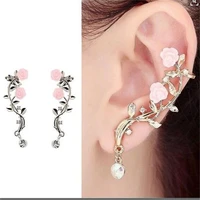 2021 new elegant women rose flower rhinestone left ear clip fashion lady silver plated classic retro earring trend party jewelry