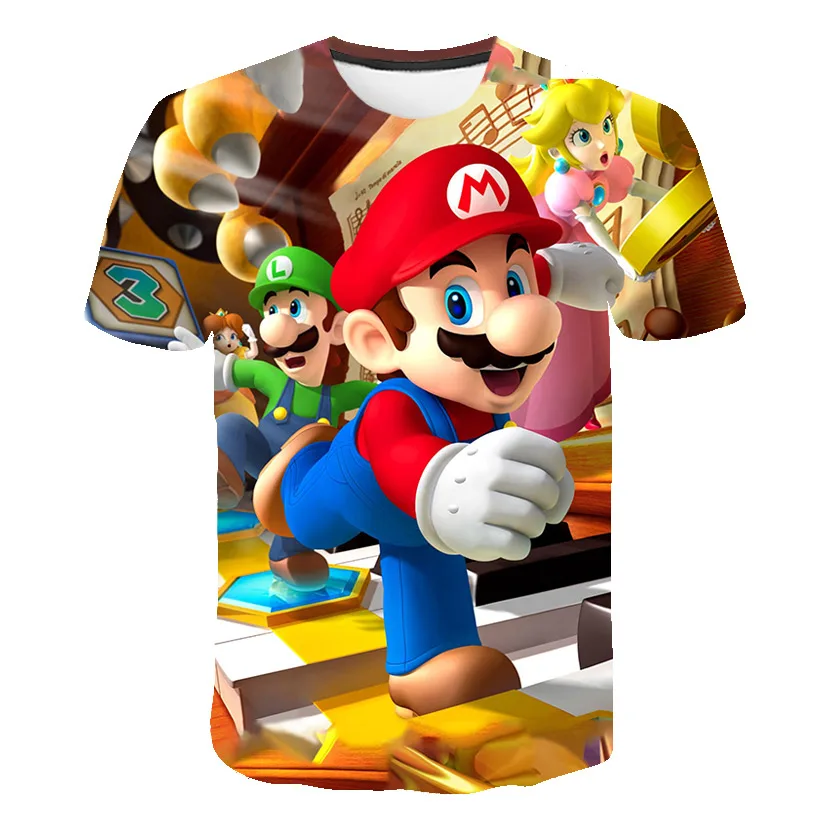 

New Summer Children's 3D Baby Tops 4T-14T Youth Fashion Print Cartoon Kids T-Shirts Super Mario Cartoon Casual Short-Sleeved Top