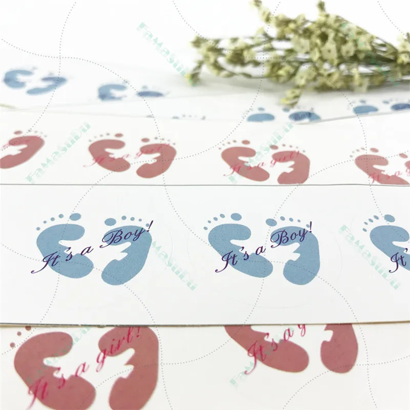 100 шт. Baby Shower 3x3 см для мальчиков и девочек узор клей Стикеры печать этикеток
