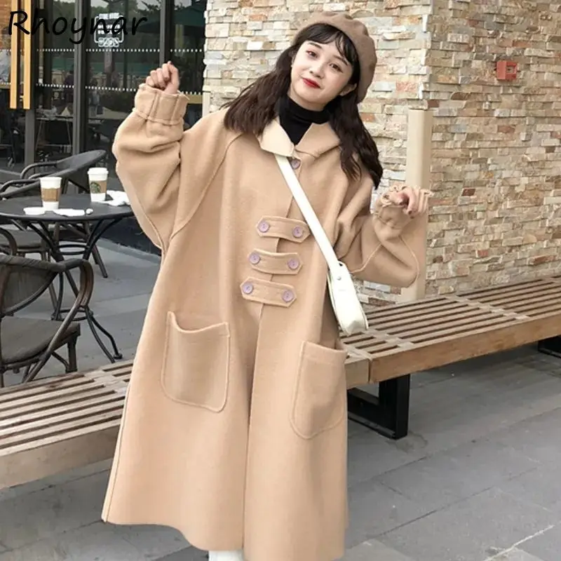 

Blends Women Outer Wear Solid All-match Hooded Pocket Loose Fashion Causal Young Warm Cozy Feminino Streetwear Design Autumn Ins