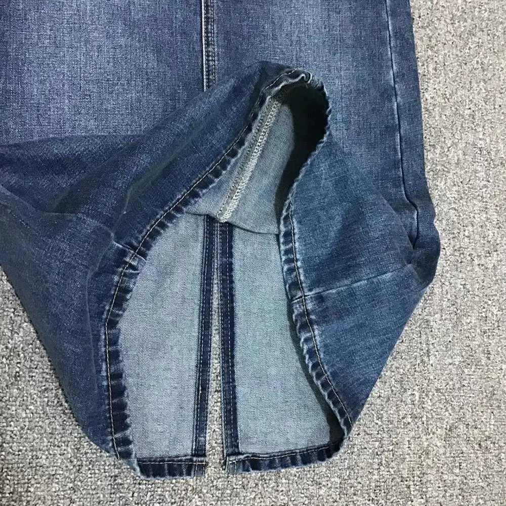 Осенняя Женская юбка миди простая джинсовая с разрезом сзади повседневная