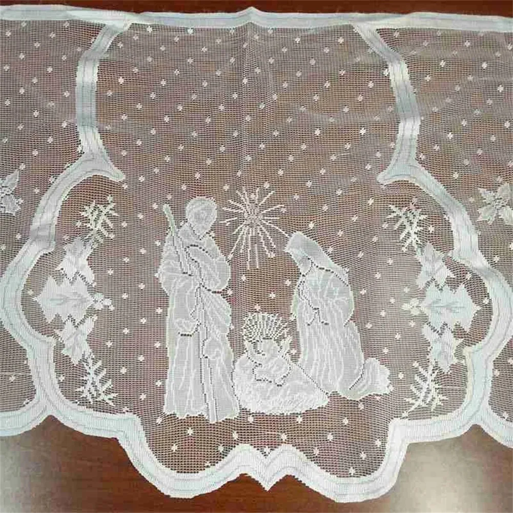 

2022 Christmas Lace Tablecloth Fireplace Cover Table Runner Furnace Cloth Xmas Gifts Navidad 2021 New Year Decor