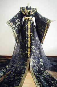 6 Designs Super Gorgeous Woven Satin Cosplay Costume Hanfu Male Female Emperer Empress Long Tailed Drama Hanfu Cos Wu Zetian