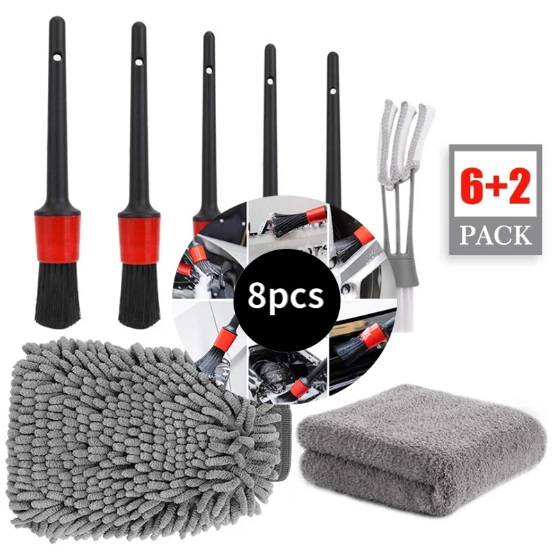 

8pcs/set Car Beauty Interior Detailing Cleaning Microfiber Tools Products Details Brush Car Wash Gloves Automobile Washing Towel
